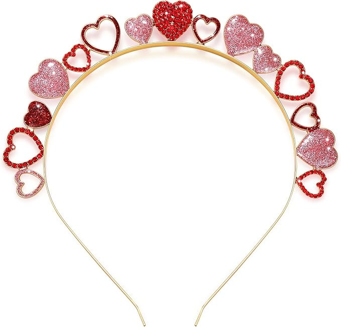 Valentine's Day Heart Headbands for Women - Glitter Rhinestone Hairbands Love Heart Tiara Hair Ac... | Amazon (US)