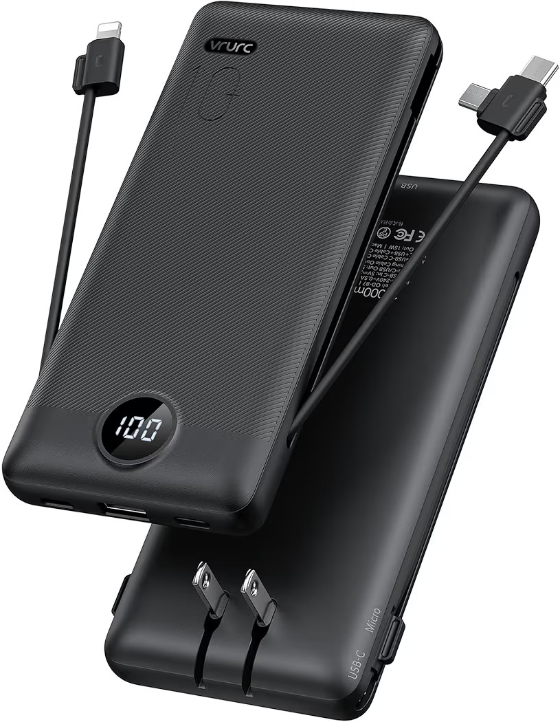 Portable Charger,Power Bank Built-in Cables and AC Wall Plug,VRURC USB C Portable Bank 10000mAh,T... | Amazon (US)