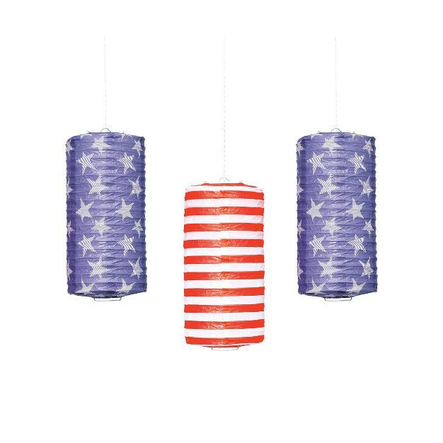 3ct Americana Paper Lanterns 2 Stars 1 Stripe Red/White/Blue - Sun Squad™ | Target