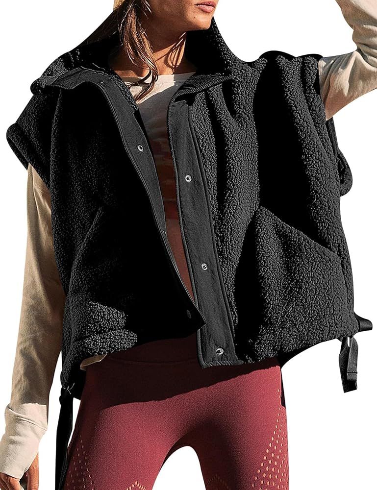 Yeokou Women's Fleece Vest Casual Sleeveless Button Down Winter Warm Sherpa Jacket with Pockets | Amazon (US)