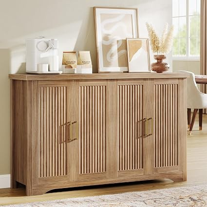 55" Fluted Sideboard Buffet Cabinet with Storage,Natural Oak | Amazon (US)