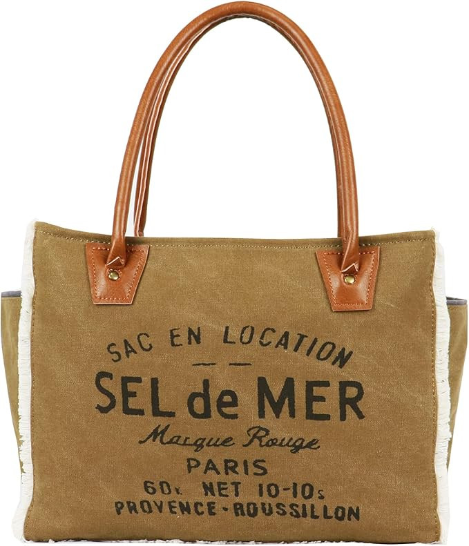 Lamyba Sel De Mer Canvas HandBag Upcycled Canvas Leather Tote Bag | Amazon (US)