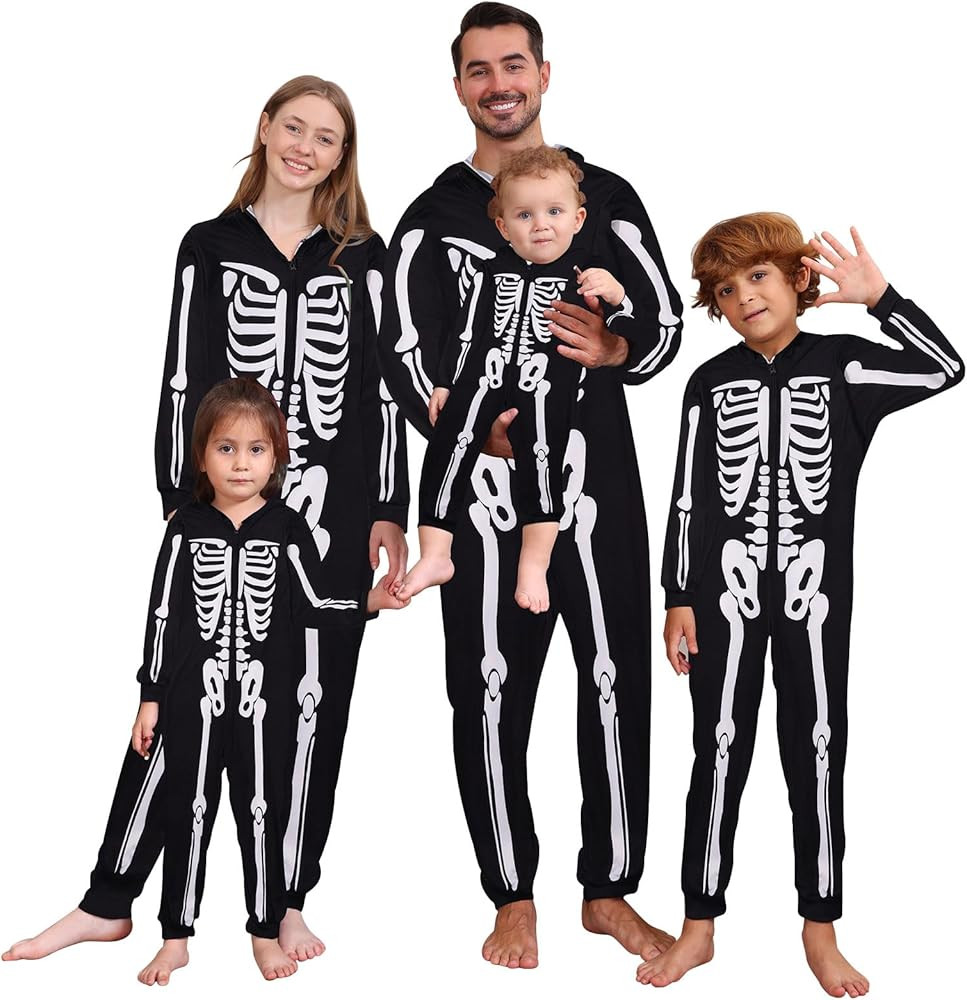 Patgoal Halloween Skeleton Costumes Matching Family One Piece Hooded Jumpsuit Bodysuit for Men Wo... | Amazon (US)