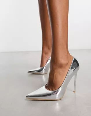 Simmi London Agathia court shoe in silver mirror | ASOS (Global)