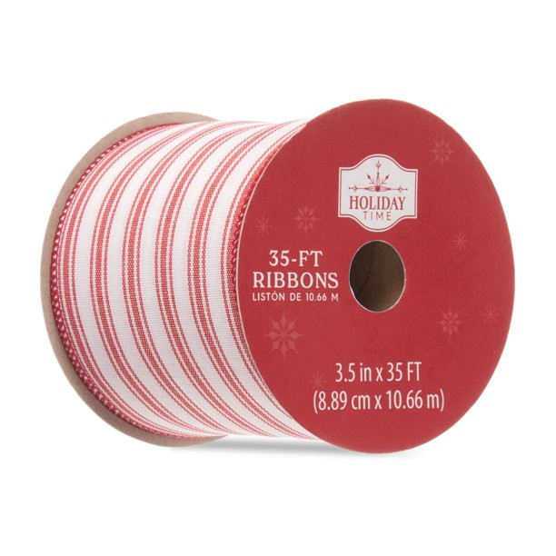 Holiday Time Ribbon, Red and White Stripe, 3.5" x 35' - Walmart.com | Walmart (US)