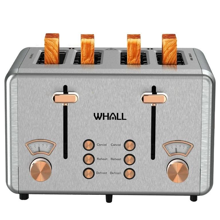 WHALL 4 Slice Toaster - Stainless Steel Bagel Toaster with Dual Control Panels, Wide Slot, 6 Shad... | Walmart (US)
