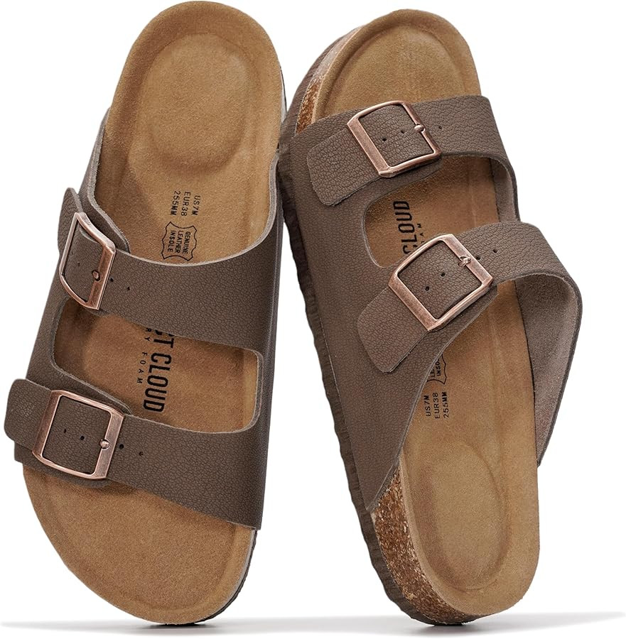 Project Cloud 100% Genuine Leather Flat Sandals For Women 2026 Cork Footbed Womens Sandals with M... | Amazon (US)