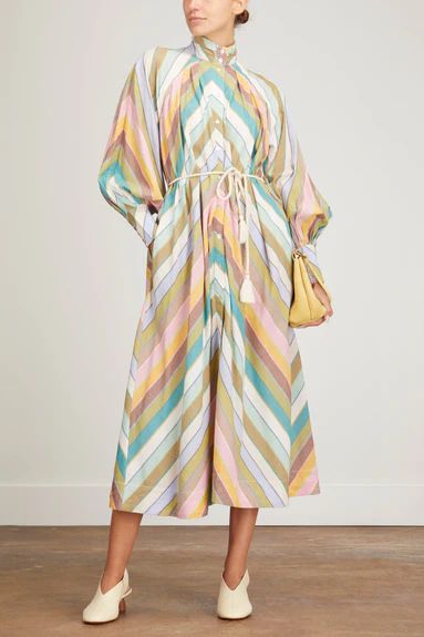 Lillian Midi Dress in Multi Stripe | Hampden Clothing
