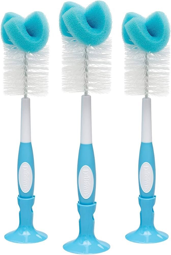 Dr. Brown's Baby Bottle Cleaning Brush with Sponge and Scrubber - Blue - 3-Pack | Amazon (US)