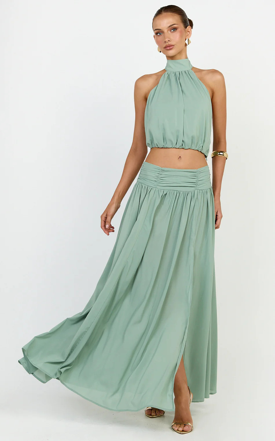 Gathered Yoke Skirt in Green | Showpo (US, UK & Europe)