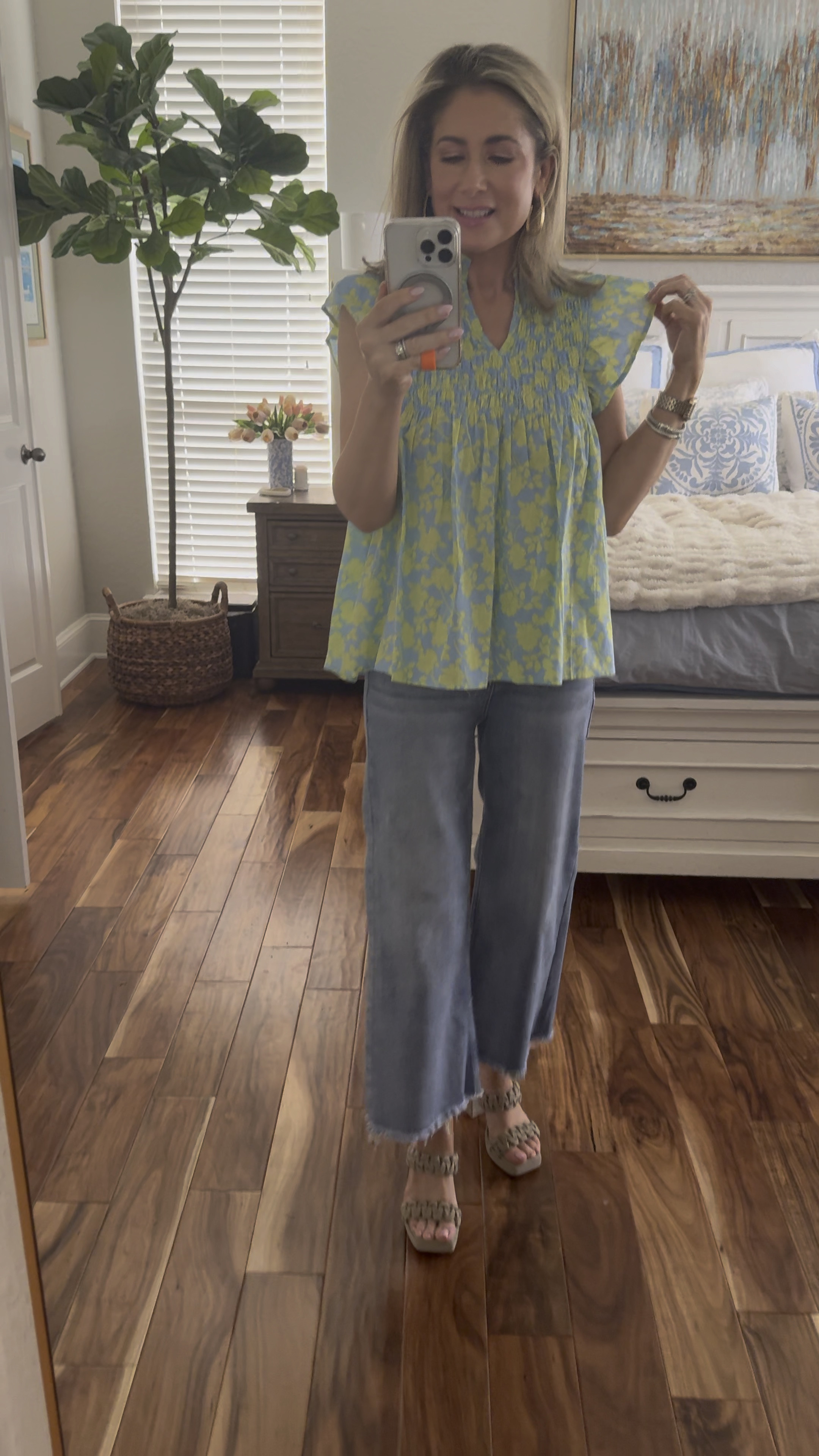 Wear this babydoll top three ways
1. Untucked and flowing (great to hide a belly)
2. Fully tucked in
3. Belted at natural waist for a peplum look

This print comes in a dress!
CODE GOLD15 for 15% off!

Top size XS
jeans size 26
Shoes TTS

Wide leg jeans, babydoll, spring top, summer top, fashion over 40, fashion over 50 

#LTKVideo #LTKSeasonal #LTKover40