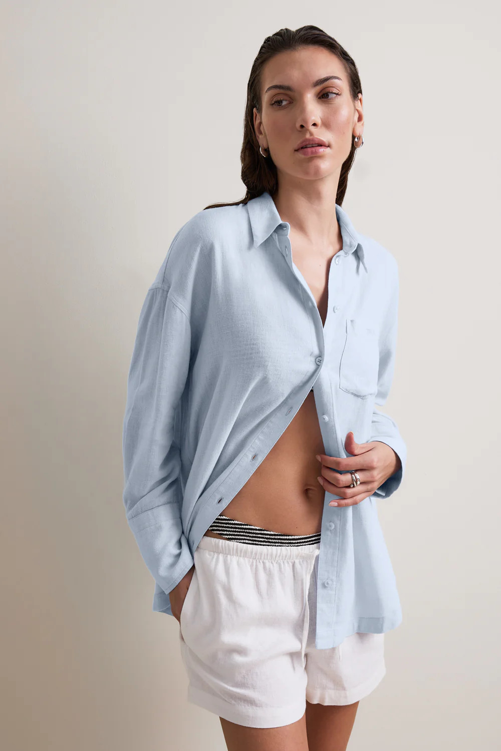 Soft Linen Long Sleeve Shirt - Baby Blue | TALA (UK)