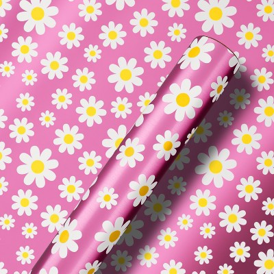 Easter Foil Wrapping Paper 30" x 72", Daisies on Pink (1-Roll, 15 Sq. ft) | Target