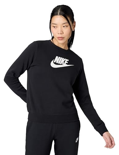 Nike Women's Sportswear Club Fleece Logo Crew-Neck Sweatshirt, Black/White, Small | Amazon (US)