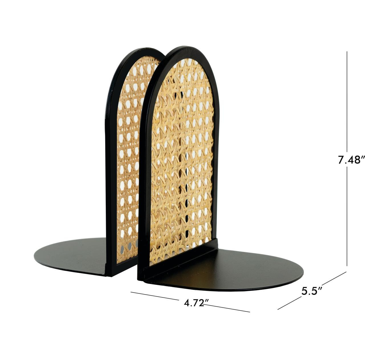 Arched Black Metal and Natural Rattan Indoor Tabletop Bookends - Walmart.com | Walmart (US)