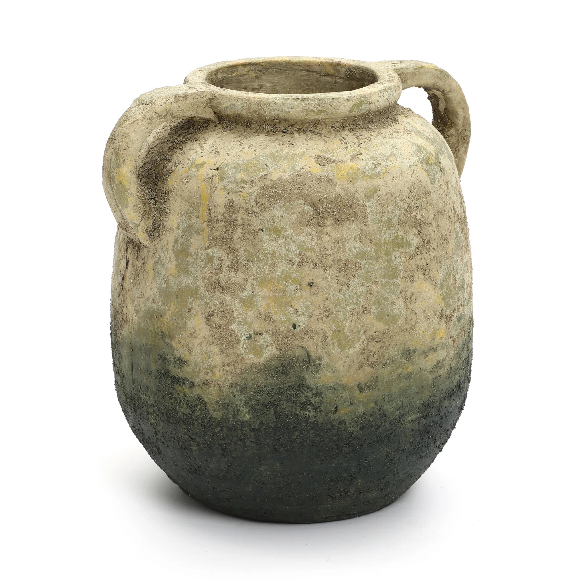 Rustic Brown with Green Bottom 9.8-Inch Tall Round Terracotta Vase w/ Handles | Wayfair North America