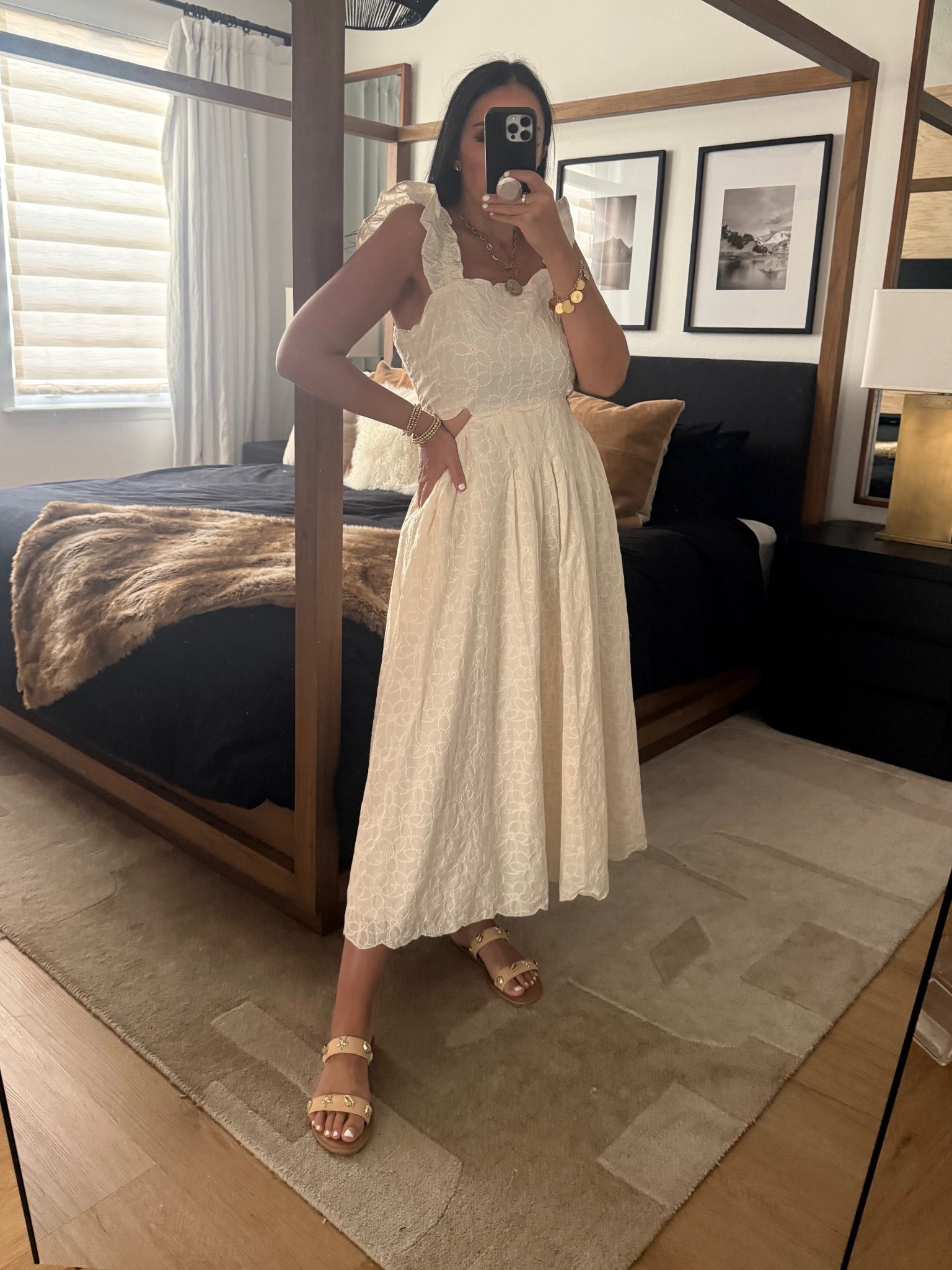 AQUA Embroidered Scallop Trim Dress 