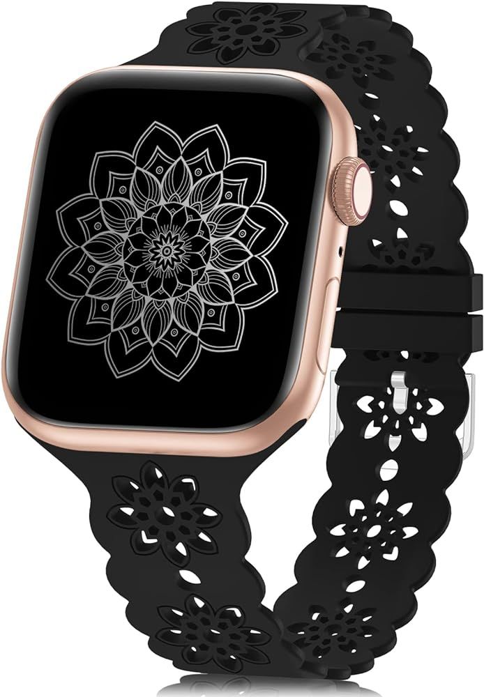 Floral Silicone Band Compatible with Apple Watch Bands 38mm 40mm 42mm 44mm 41mm 45mm 49mm Women M... | Amazon (US)