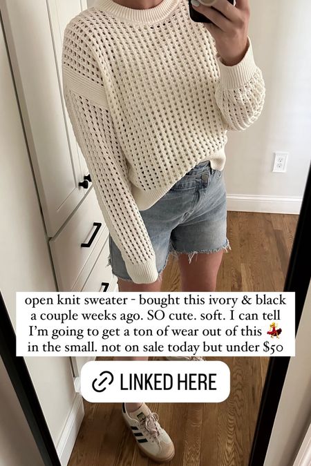 open knit sweater - bought this ivory & black a couple weeks ago. SO cute. soft. I can tell I'm going to get a ton of wear out of this in the small. not on sale today but under $50

#LTKstyletip #LTKfindsunder50 #LTKSeasonal