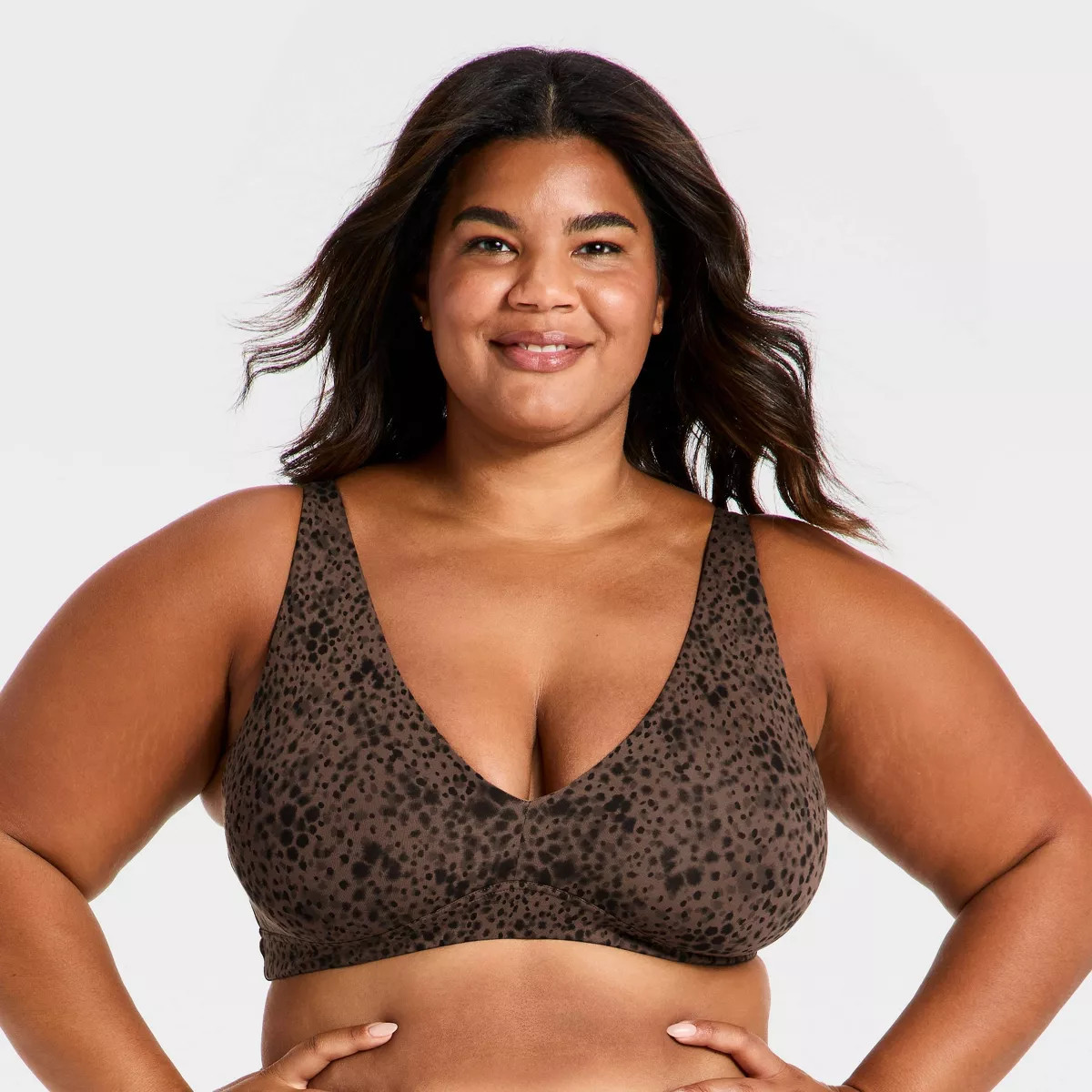 Women's Cloud Plunge Bralette - Auden™ Brown Leopard Printed 1X | Target