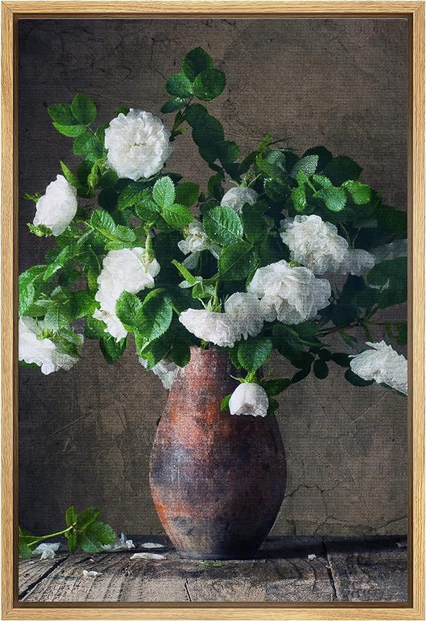 SIGNFORD Canvas Print Wall Art Vintage White Carnations in Brown Vase Floral Plants Photography M... | Amazon (US)
