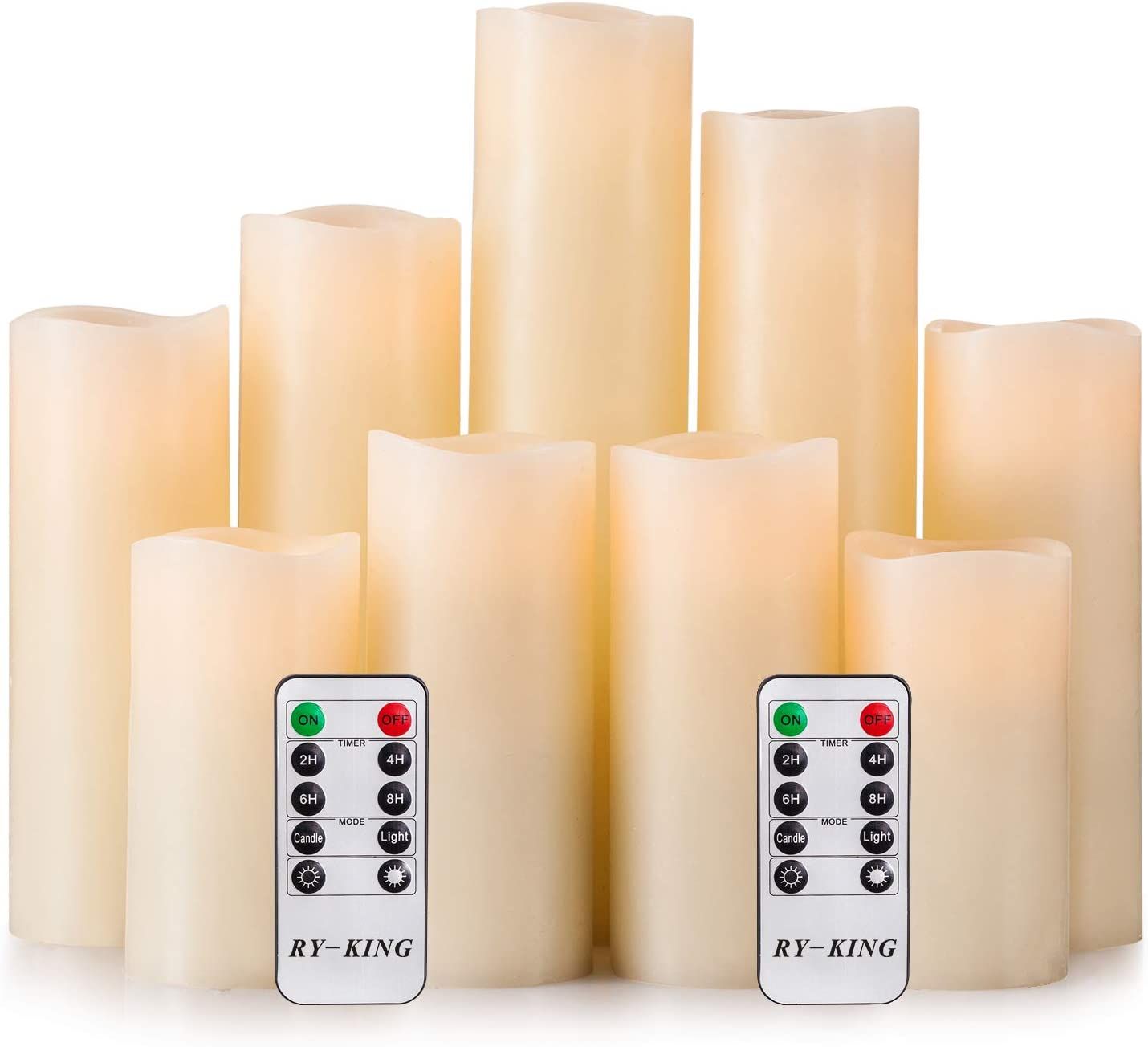 RY King Battery Operated Flameless Candle Set of 9 Real Wax Pillar Decorative Led Fake Candles wi... | Amazon (US)