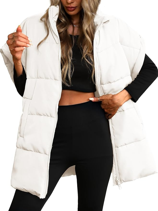 ELLEVEN Women's Oversized Puffer Vest - Quilted Stand Collar Sleeveless Vest with Pockets | Amazon (US)
