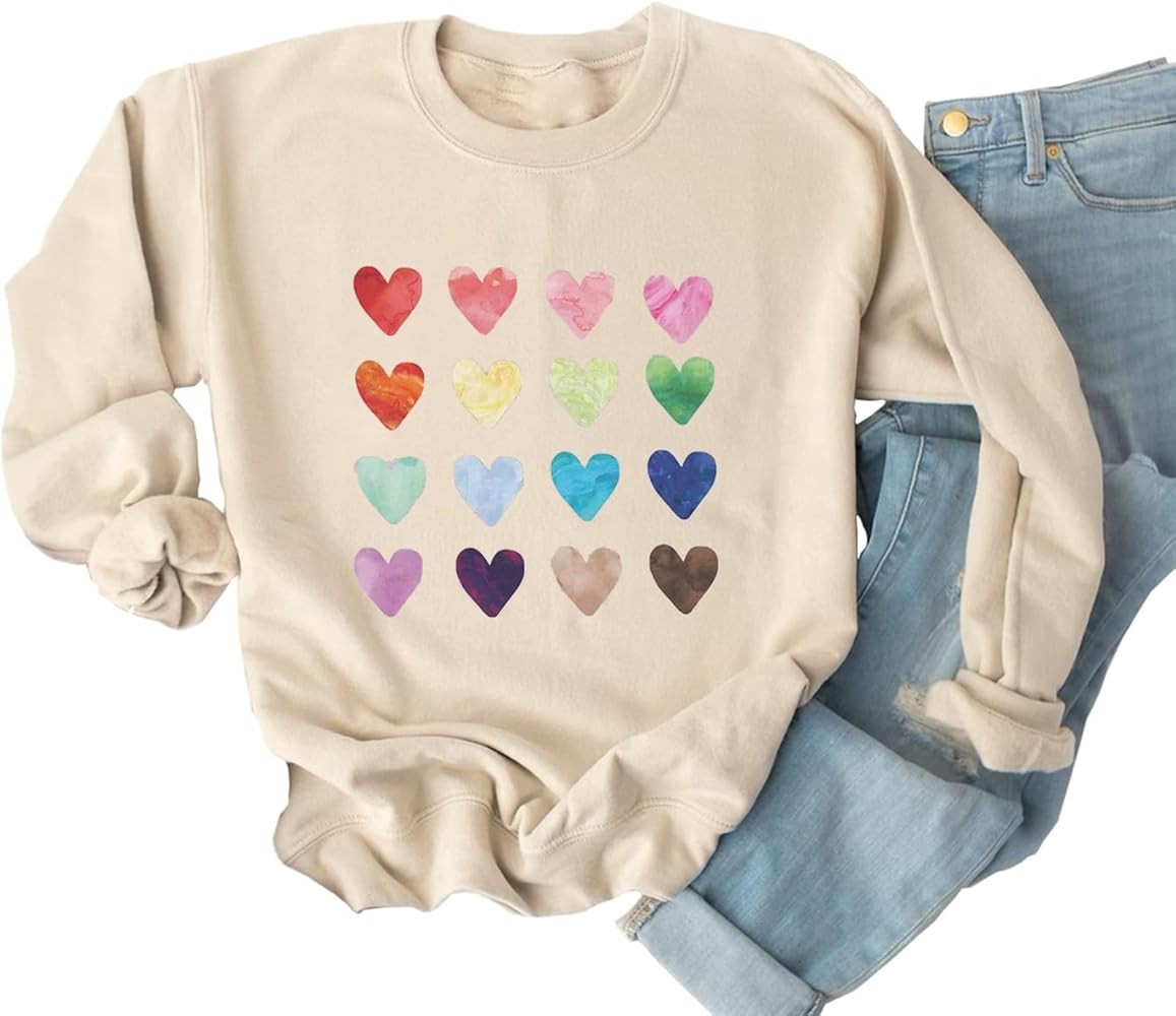 Ykomow Long Sleeve Valentines Shirts Women Plaid Love Heart Valentine's Sweatshirts Blouse Tops | Amazon (US)