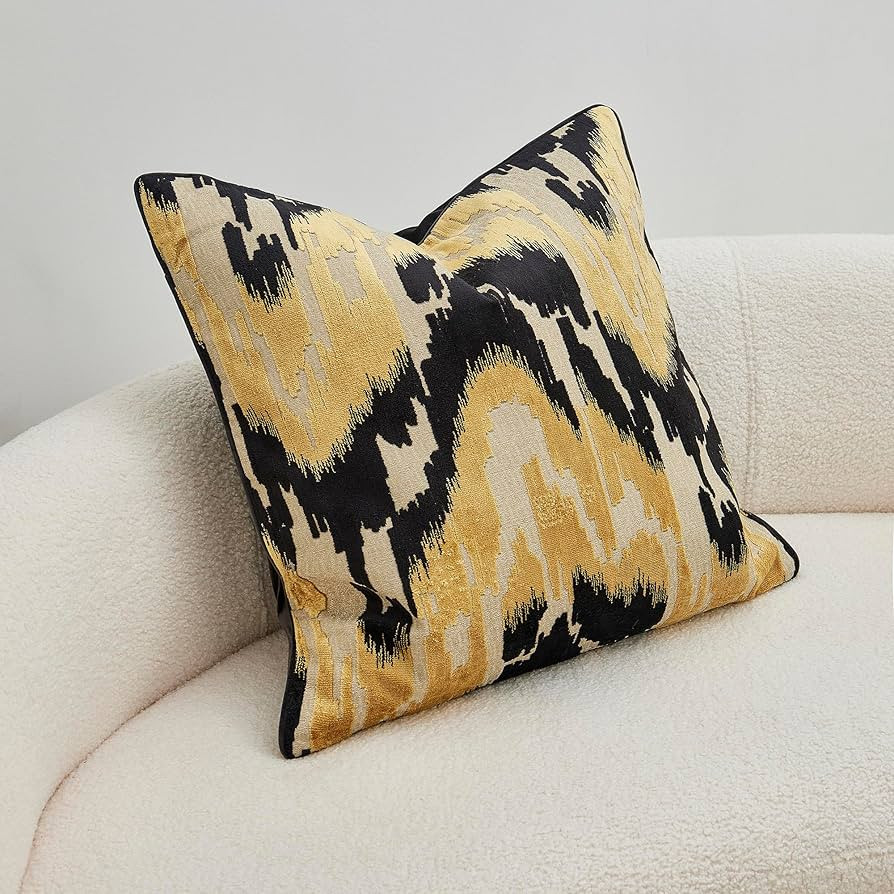 THE-TINOART Ikat Cut Velvet Throw Pillow Covers Cases Soft Gold Pillow Cover Elegant Luxurious La... | Amazon (US)