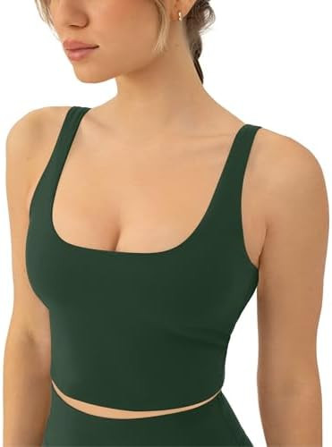 PAVOI ACTIVE Scoop Workout Tank Top with Built in Bra for Women - Medium Support Longline Yoga Sp... | Amazon (US)