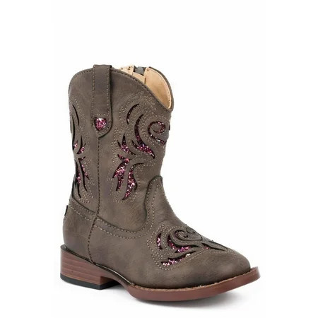 Roper Girls Glitter Breeze Inlay Square Toe Cowboy Mid Calf Boots | Walmart (US)