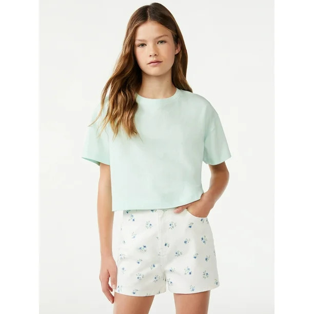 Free Assembly Girls Short Sleeve Cropped T-Shirt, Sizes 4-18 - Walmart.com | Walmart (US)