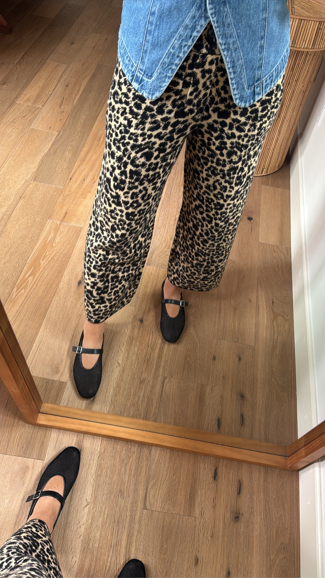 Casual Outfit Idea combining denim and animal print with black mesh ballet style flats 

Both the denim vest and the animal print pants can be styled in many different ways. Great versatile items to have in your wardrobe ⭐️  

#LTKStyleTip #LTKOver40 #LTKMidsize #LTKOver40 #LTKMidsize #LTKStyleTip