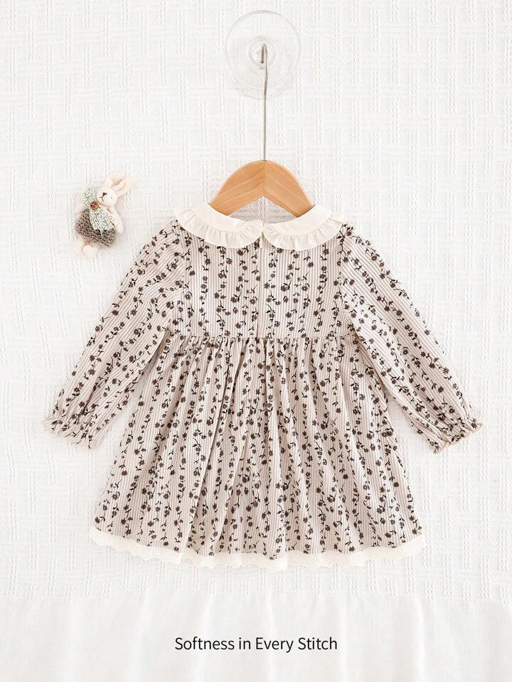 Cozy Pixies Baby Girl Floral Colorblocked Puff Sleeve Cinched Waist Dress | SHEIN