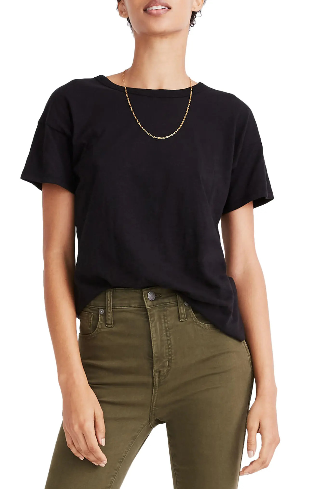 Women's Madewell Whisper Cotton Crewneck T-Shirt, Size XX-Large - Black | Nordstrom