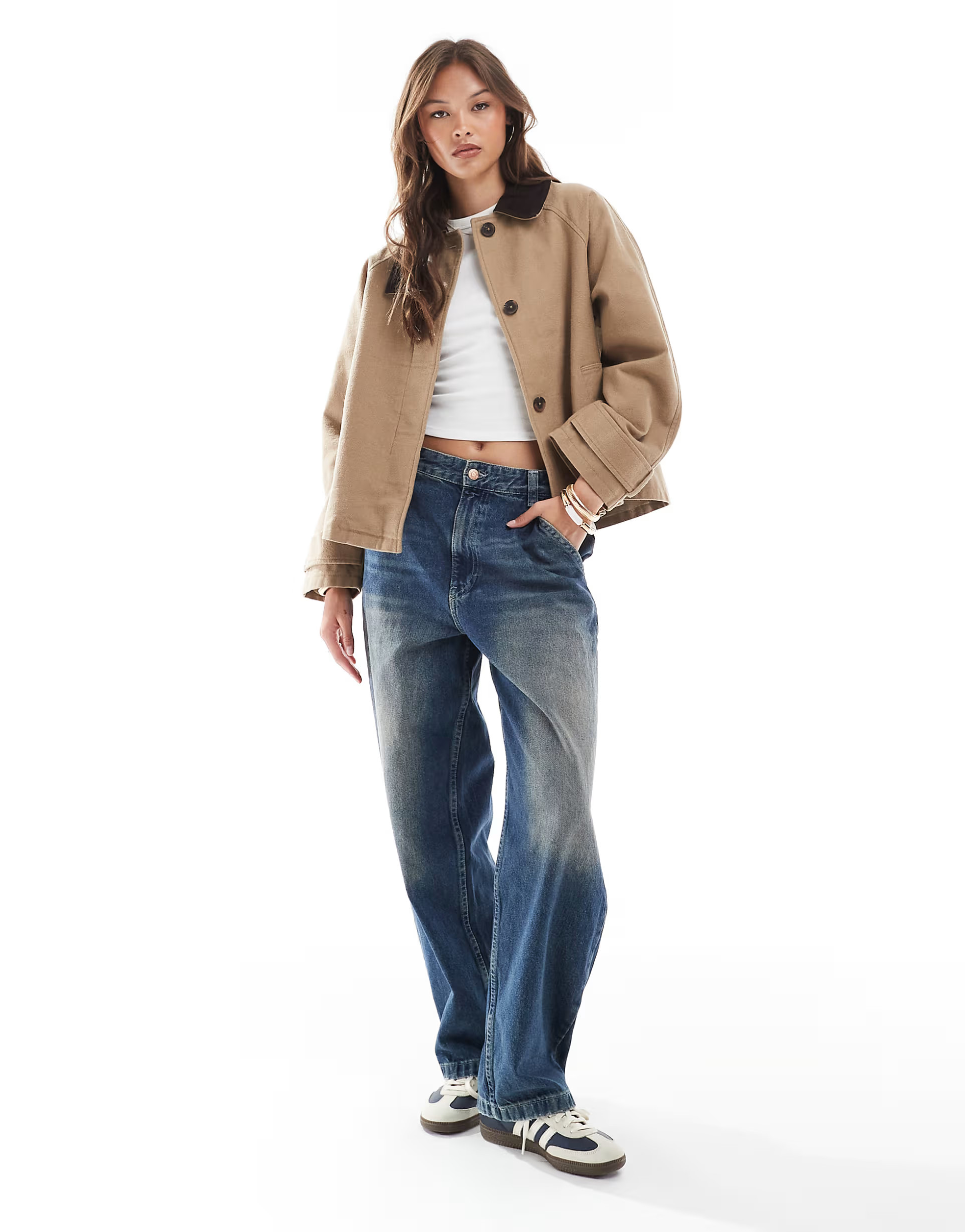 ASOS DESIGN jacket with contrast collar in stone | ASOS (Global)