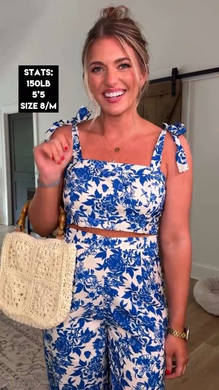 The CUTEST blue & white floral set 😍 perfect for bridal or baby showers, vacation, or date night. Sized up 1 to L • size L undies • fave espadrille chunky sandals comfy & TTS • buttery hair clip is back!! missed call gloss 

 #LTKdayinmylife #LTKgrwm #LTKootd