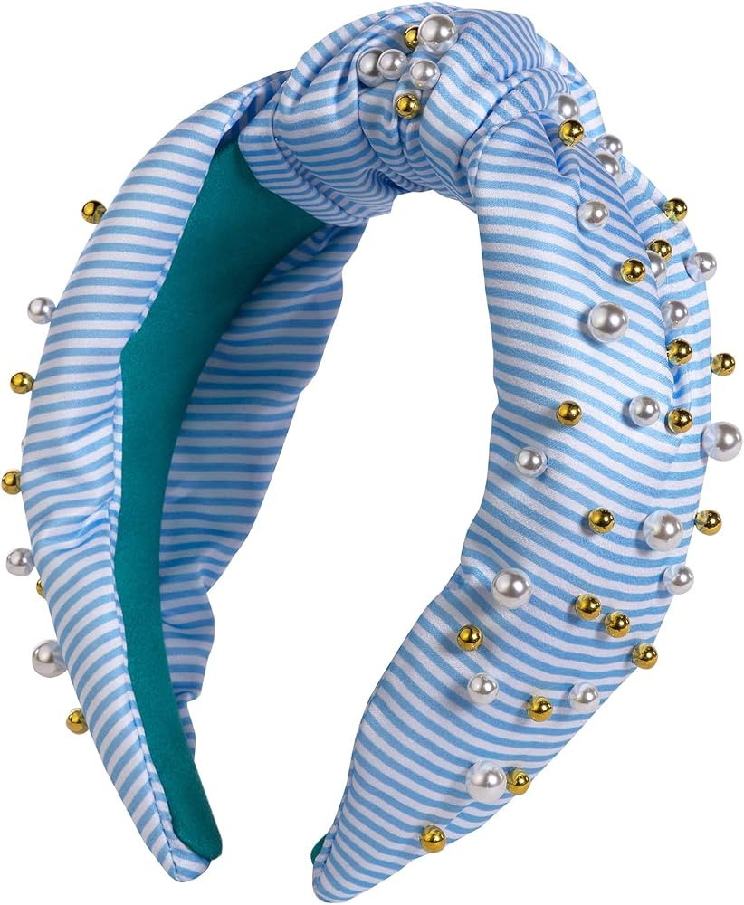 Lilly Pulitzer Colorful Knotted Pearl Headband, Wide Satin Headband, Cute Embellished Hair Access... | Amazon (US)