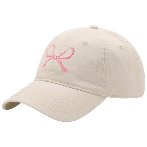 Trendy Bow-Tie Baseball Cap for Women and Men Trucker Hats Y2k Adjustable Fashion Sun Hat with Visor for Hiking & Travel Beige/Pink | Amazon (US)