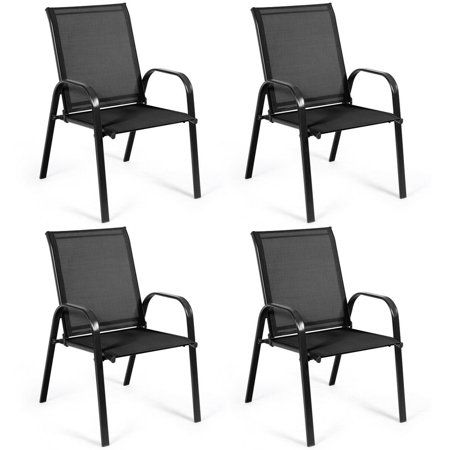 Gymax Set of 4 Patio Chairs Dining Chairs w/ Steel Frame Yard Outdoor Black | Walmart (US)