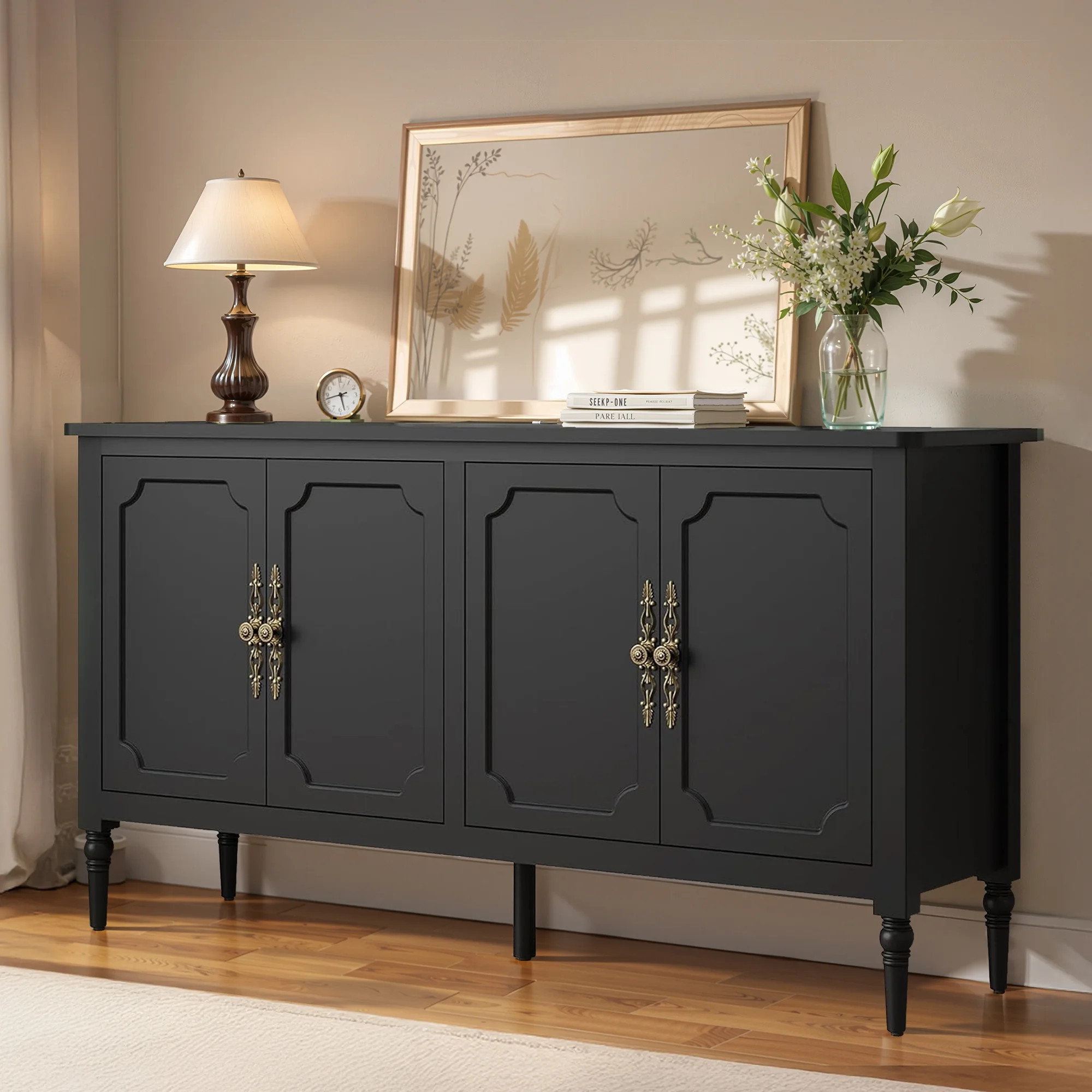 May in Color 58" Wood Buffet Cabinet, Mid-Century Modern Console Cabinet, with 4 Door & Media Sto... | Walmart (US)