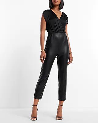 Cap Sleeve Faux Leather Jumpsuit | Express