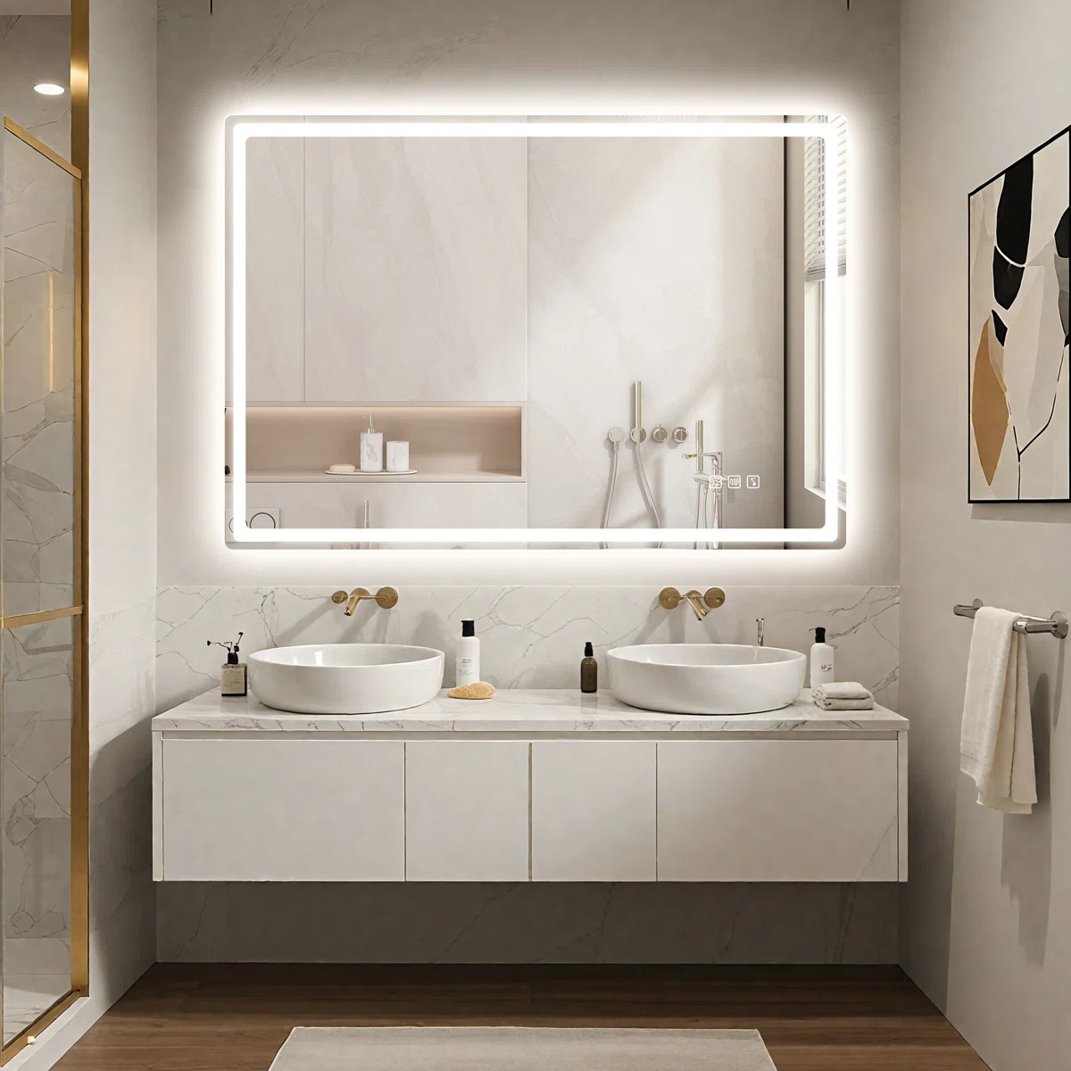 Abbagail LED Bathroom Mirror Bluetooth, Dimmable, Defog, Wall Mount | Wayfair North America