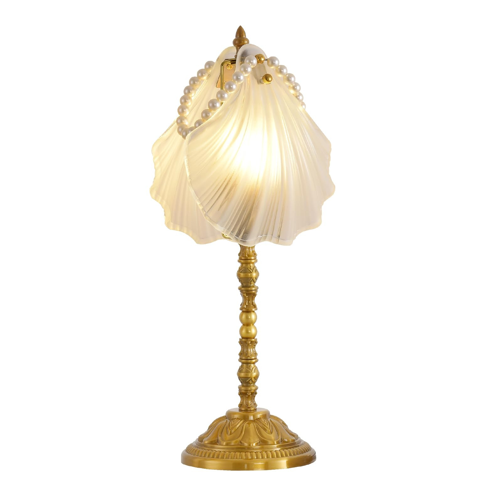 Retro Shell Desk lamp, Pearl White Glass Shadow, with Golden Metal Base, Coastal Beach Style Deco... | Amazon (US)