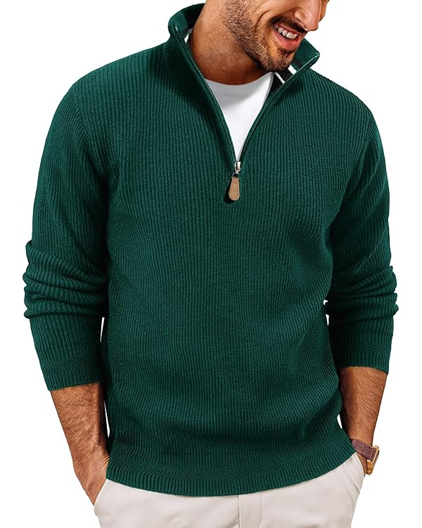 PJ PAUL JONES Men Quarter Zip Pullover Sweaters Slim Fit Lightweight Knit Sweater | Amazon (US)