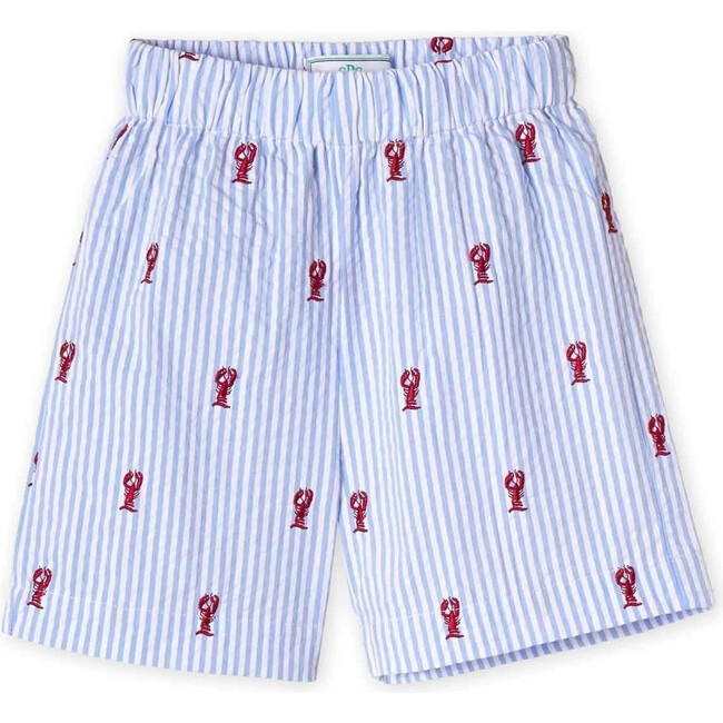 Dylan Short Lobster Embroidery, Lobsters on Vista Blue Seersucker | Maisonette