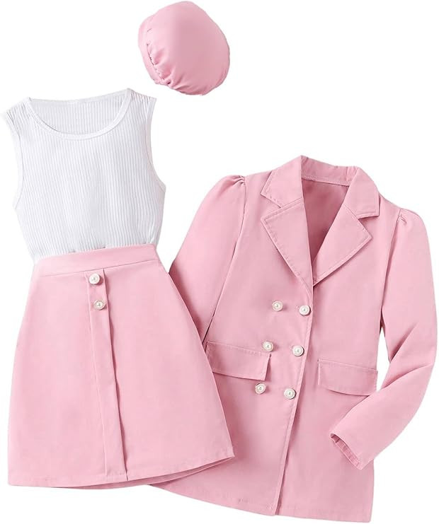 Milumia Girl's 4 Piece Outfits Knit Top Mini Skirt and Blazer Jacket with Hats | Amazon (US)