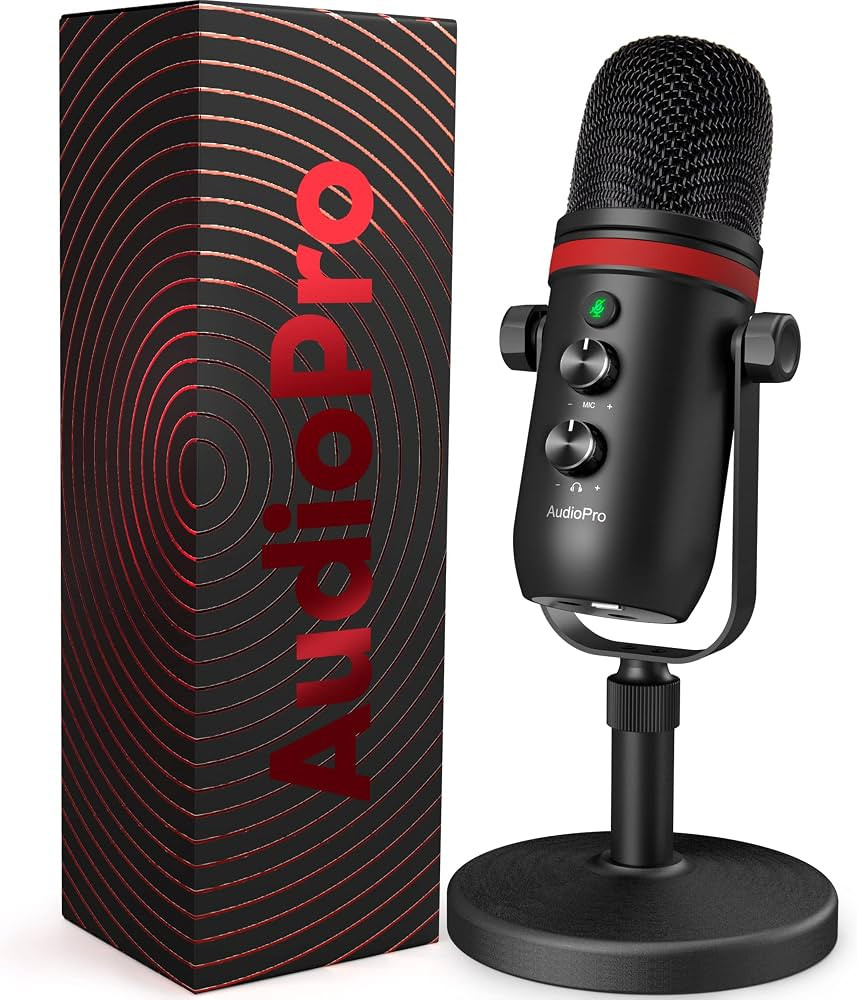 AUDIOPRO USB Microphone - Computer Condenser Gaming Mic for PC/Laptop/Phone/PS4/5, Headphone Outp... | Amazon (US)
