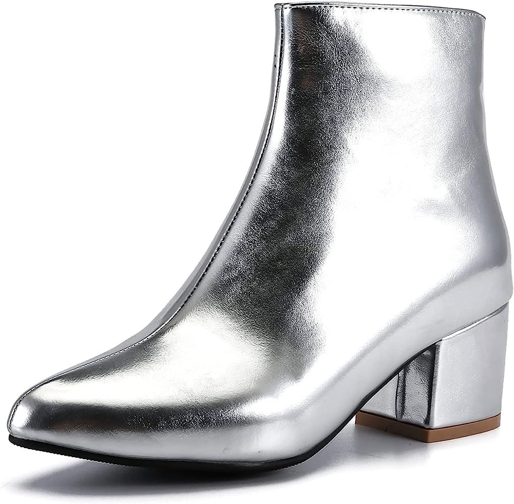 Women's Go Go Boots Ankle Booties Pointy Toe Block Heel Zipper Boot | Amazon (US)
