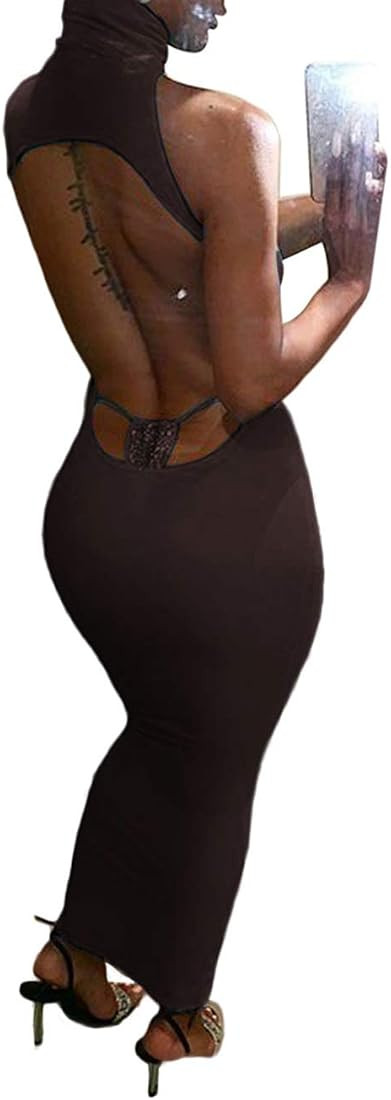 XLLAIS Women's Sexy Turtle Neck Backless Party Maxi Dresses | Amazon (US)